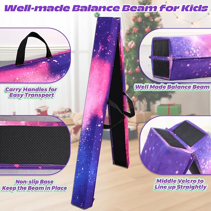PreGymnastic 6FT/8FT/9.5FT Folding Balance Beam for Kids Ages 3-12, Foldable Gymnastics Floor Beam-Extra Firm Suede Cover with Carrying Bag for Home-Gym Equipment for Toddler Teenager