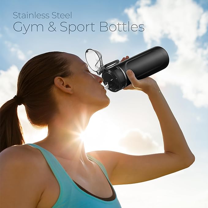 SIPX™ 18 oz Premium Stainless Steel Water Bottle with Straw Lid – Triple Insulated, Leakproof, BPA-Free – Slim, Durable Bottle for School, Gym, Office – Black