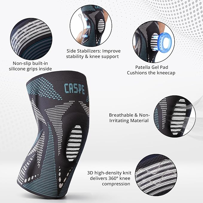 Caspe 2 Pack Compression Knee Brace for Women & Men – Pain Relief Support with Patella Gel Pads & Side Stabilizers – Knee Sleeve for Running, Workout & Arthritis (Blue, Small)