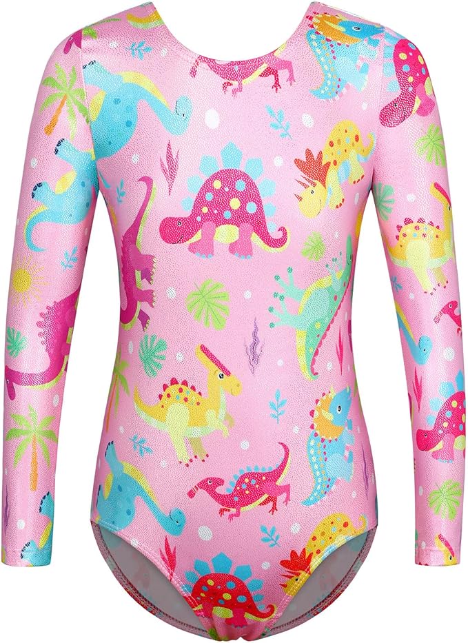 BAOHULU Leotards for Girls Gymnastics Long Sleeve Embroidery Shiny Black Diamond Dance Clothes