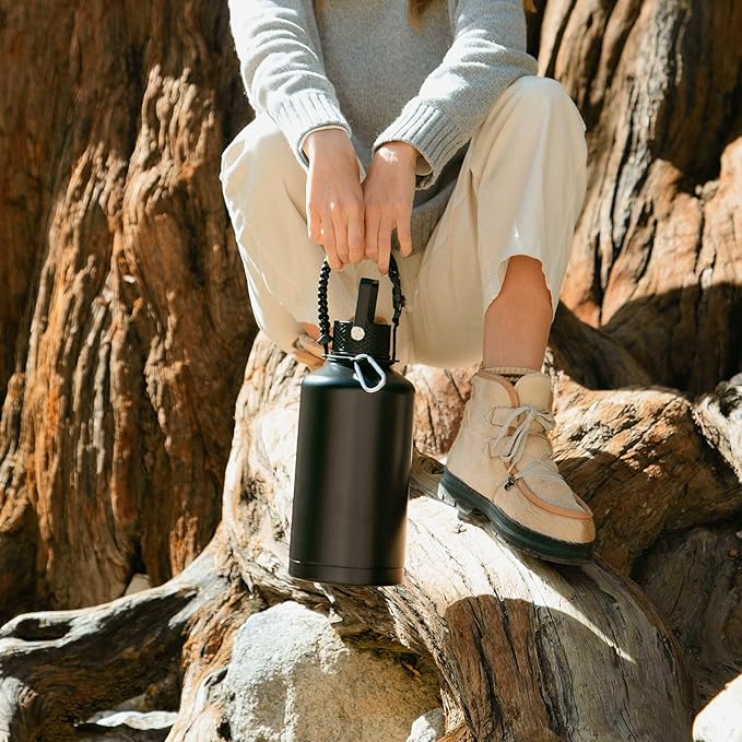 Insulated Water Bottle 64oz,Triple Wall Vacuum Stainless Steel(Dishwasher Safe),Leak Proof & Non-BPA,Flask Jug with Paracord Handle & Straw Spout Lids Sports Gradient indigo blue/black