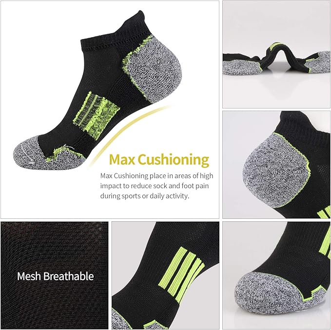 JOYNÉE Mens Ankle Athletic Low Cut Socks Running Sports Cushioned Sock for Men 6 Pack