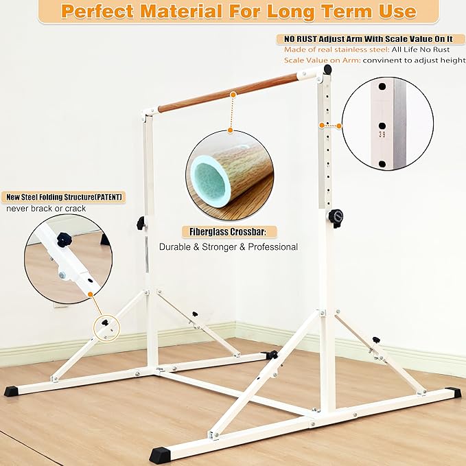 MARFULA 4FT/5FT Gymnastic Bar Set Gymnastics Kip Bar with 5 Ft Length 4Ft Inner Width 5ft Adjust Height Gymnastics Training Bar Equipment for Kids Professional Training Home and Club Use