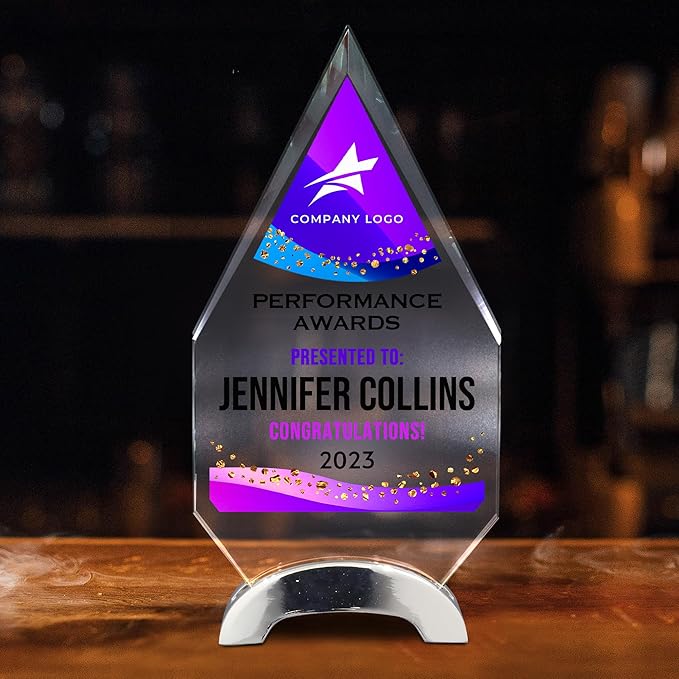 9 1/4" Personalized Glass Plaque for Awards and Trophies, Custom Award for Employee of the Month, Retirement, Leadership and Appreciation Gift P (Design 3)