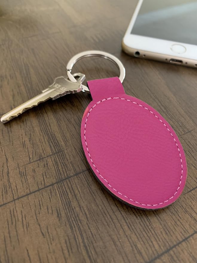 LaserGram Oval Keychain, Baseball Ball, Personalized Engraving Included (Hot Pink)