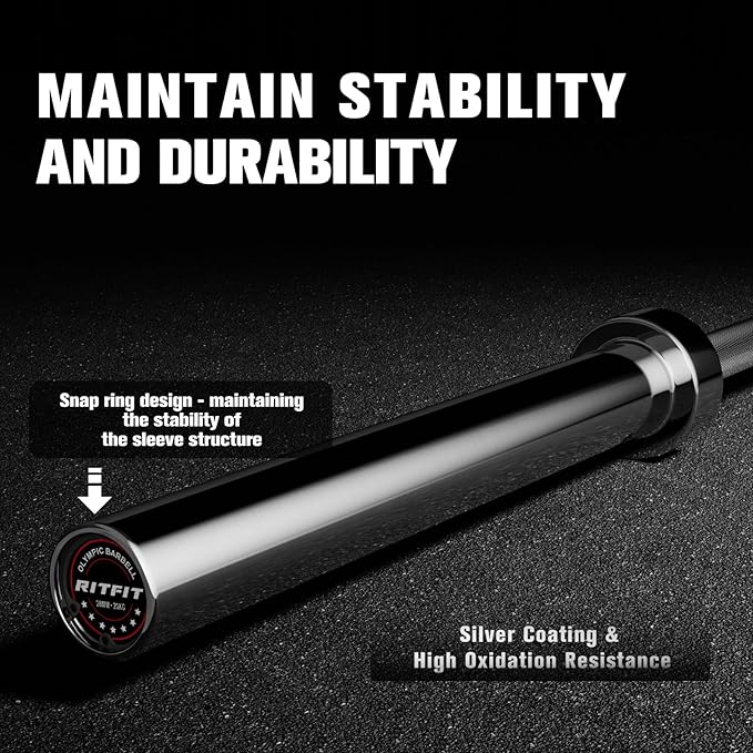 RITFIT 7FT Olympic Barbell for Strength and Weightlifting Training - 2 Inch Olympic Bar for Squat, Deadlift, Bench Press, Curl, Overhead Press - 600lbs/1000lbs/1200lbs Capacity
