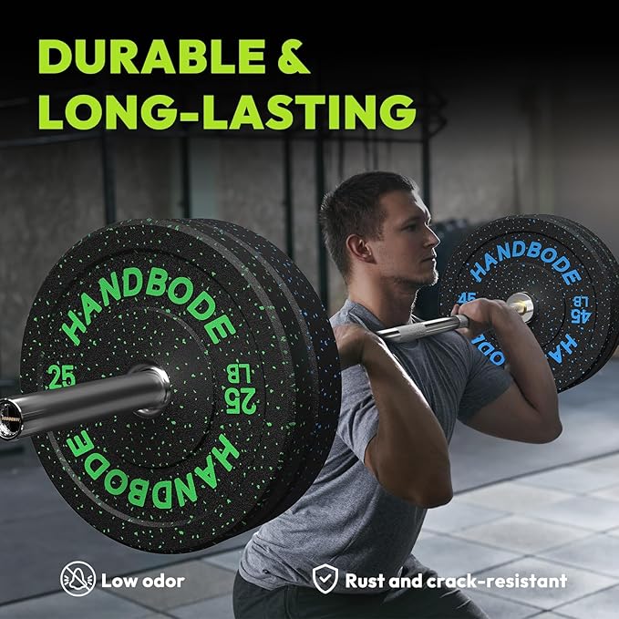 2-Inch Weight Plates High Bounce, Olympic Bumper Plate Set 45/100/160/190/260/300lb, Colored Weight Plates Set for Home Gym, Barbell Weights Rubber Strength Training Plate for Weight Lifting