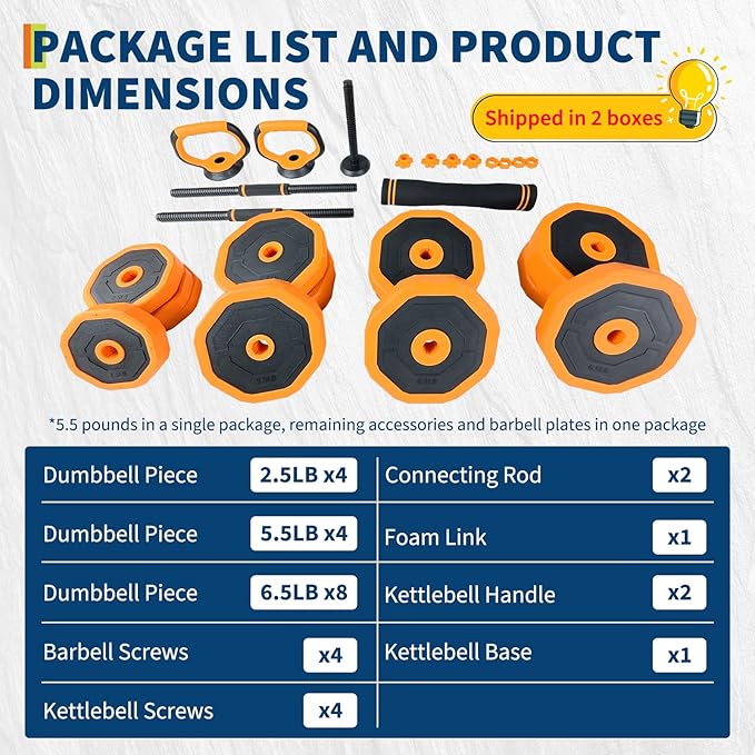 Adjustable Dumbbell Set, 44/66/88 LBS 4-In-1 Home Gym Weights with Connector As Dumbbell, Kettlebell,Barbell for Strength Training, Full Body Workout