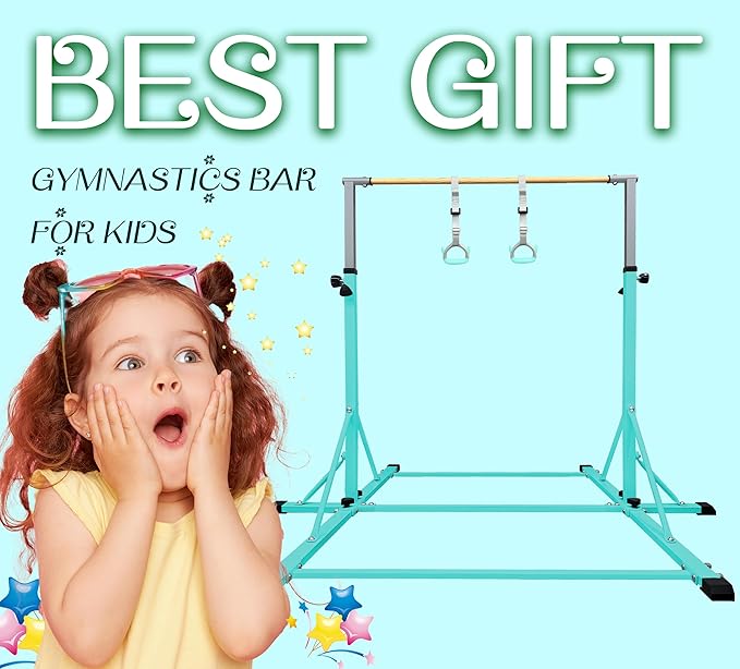 86 York Gymnastics Bar for Kids Ages 3-20, 5FT Base Length, 42" to 63" Adjustable Height, Horizontal Bar, Kip Bar for Gymnast, Gymnastic Training Equipment for Home, Gym Center (Gym Bar, Teal)