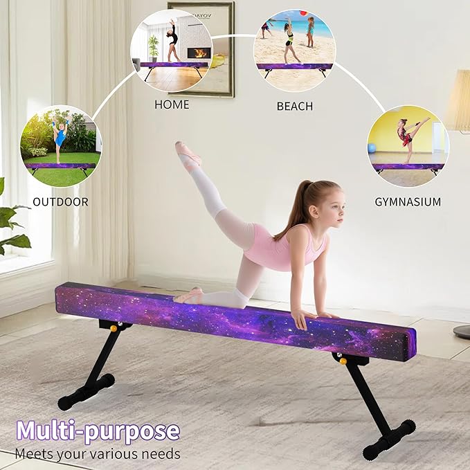 EL&IT·Wings 6ft/8ft Gymnastic Balance Beam, Adjustable High and Low Level Floor Beam - Highly Stable - Gym Practice Training Equipment for Kids Children Girls Home