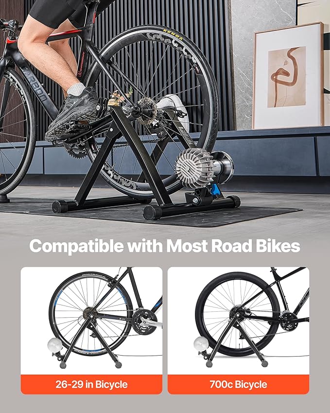 VEVOR Bike Trainer: 3 Types - Smart (1-13L, Compatible with Zwift App), Fluid, or 6L Magnetic for 26-29"/700C Wheels, Foldable Stand with Quick Release & Wheel Riser Block