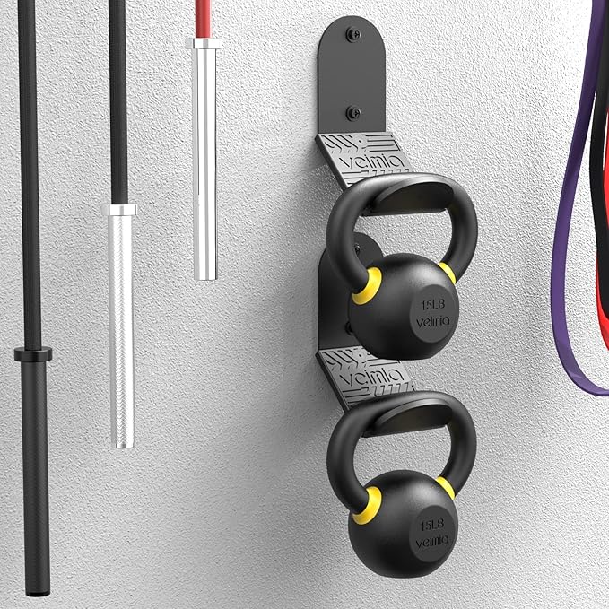 veimia Kettle Bell Wall Rack, Wall Mounted Kettle Bell Storage Hanger, Gym Storage Mount for many Size Kettlebell, Kettlebell Rack with rubber mat is choice for home or commercial gyms