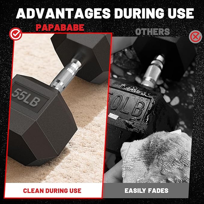 PAPABABE Hex Dumbbell Set with Rubber Grip 2.5-125lb, Odorless Rubber Coated Weight Fixed Dumbbells Set of 2, Weights for Women at Home, Hand Weights for Home Gym & Strength Training,Pesas Para Ejercicios