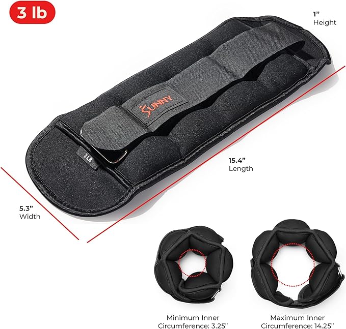 Sunny Health & Fitness Ankle Weights for Women, Men & Kids – Adjustable 1–5 lb Pair | Wrist, Arm & Leg Weights for Walking, Pilates, Yoga & Cardio