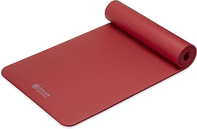 Gaiam Essentials 2/5" Thick (10mm) Yoga & Pilates, Fitness & Exercise Mat with Easy-Cinch Carrier Strap Cushion Support For Fitness and Gym Workouts