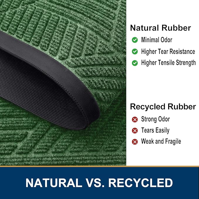 Smiry Front Door Mat Outside Entrance, Heavy Duty Sturdy Natural Rubber Doormat, Trap Dirt and Moisture, Easy Clean Low Profile Mats for Indoor Outdoor Entry, Irregular Triangle (71x24, Green)