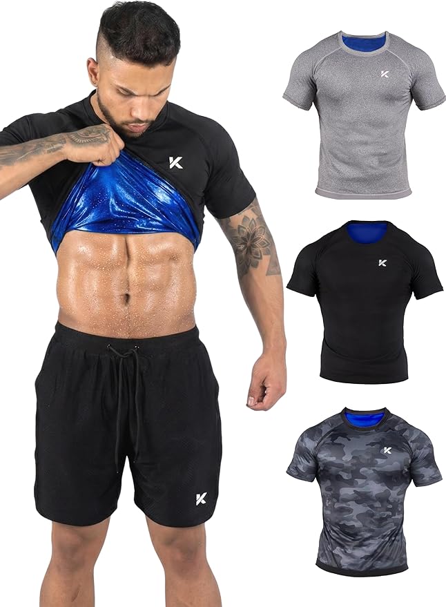 Kewlioo Sauna Shirt for Men - Heat Trapping Sweat Vest, Sauna Suit For Men, Compression Workout Sweat Suit for Gym, Workouts