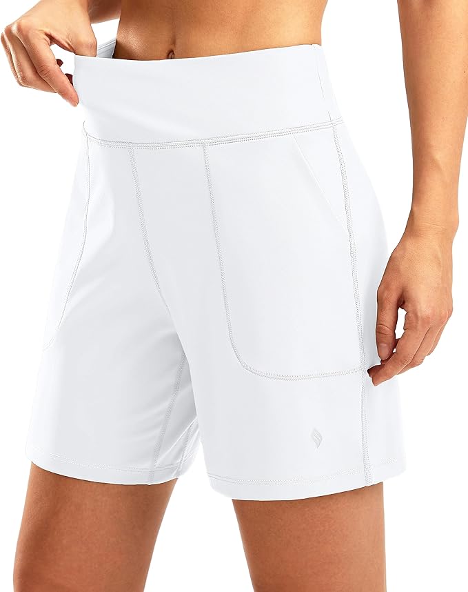 SANTINY Women's 6'' Athletic Long Shorts with 4 Pockets High Waisted Bermuda Shorts for Women Walking Running Casual