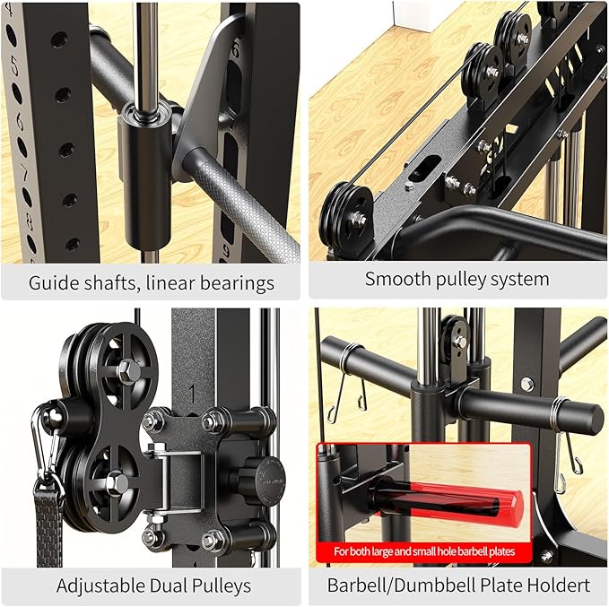 Smith Machine, Multi-Purpose Strength Power Cage with Cable Crossover System and More Training Accessories,Squat Rack Power Rack，Suitable for Home Gyms