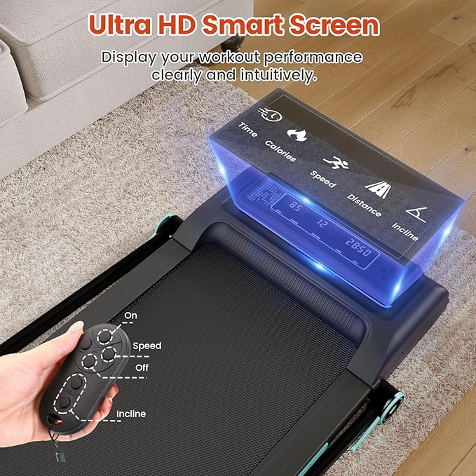 Treadmill with 12% 11-Level Auto Incline, Walking Pad with Handle Bar, 450 lbs Capacity, Under Desk Foldable Treadmills with Bluetooth Speaker, Powerful Walking Pad for Home, APP Connect
