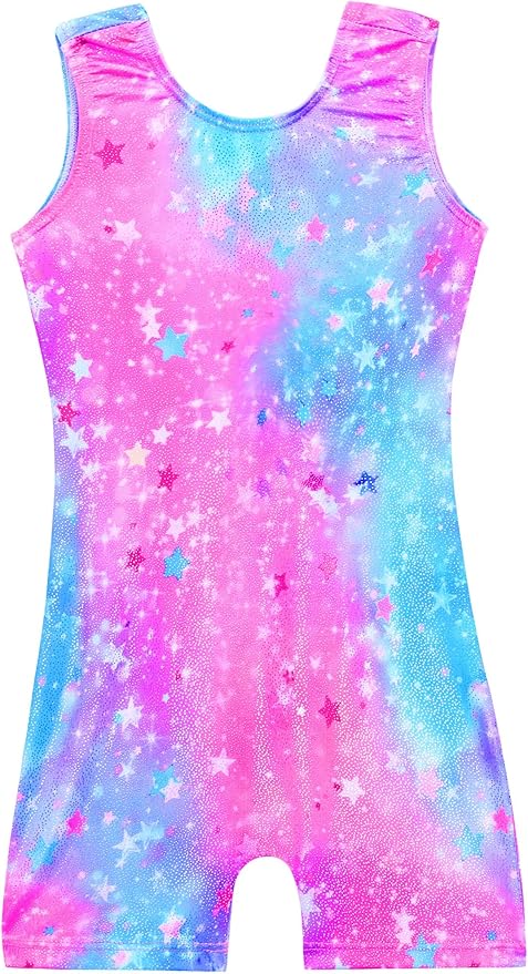 Domusgo Gymnastics Leotards for Girls Sparkly One-Piece Pro Kids Unitard Biketards with Shorts
