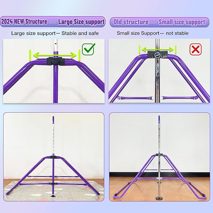 MARFULA Foldable Gymnastic Bar for Kids Ages 3-12, 9 Height Levels, 200 lbs Weight Capacity, 5 Ft Length Gymnastic Kip Bar with Mat, Gymnastic Equipment for Home and Gym Center Indoor Outdoor Use