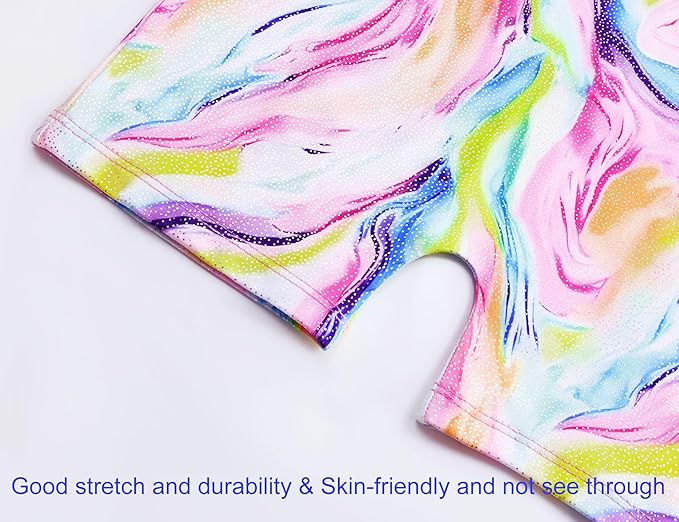 Domusgo Gymnastics Leotards for Girls Sparkly One-Piece Pro Kids Unitard Biketards with Shorts