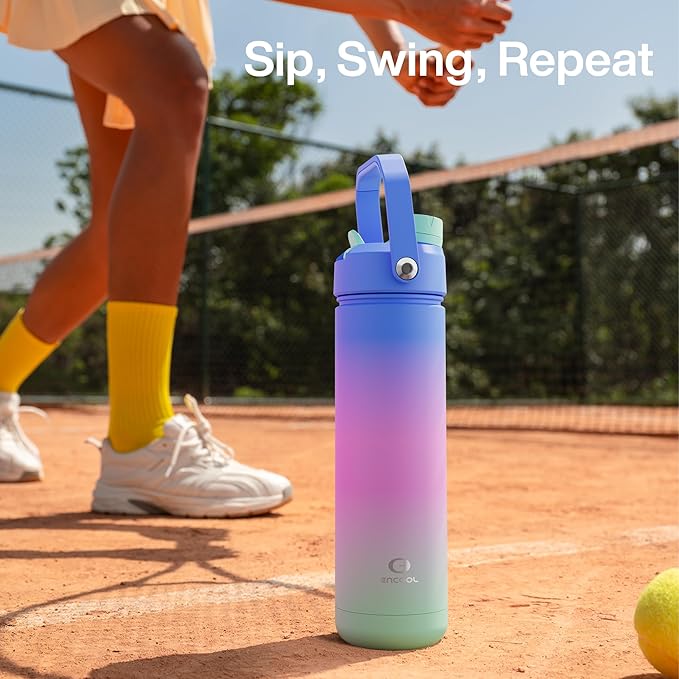 ENCOOL Insulated Water Bottle with Straw Stainless Steel Water Bottle, Leak-Proof, BPA-Free, Double Wall Vacuum Keeps Cold for 24 Hours for Sports, Travel, School (26 oz, Frosted Lilac)