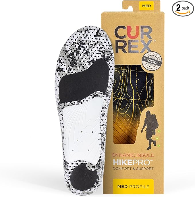 CURREX HikePro Insoles for Hiking Boots & Shoes – Shock Absorbing Inserts to Help Reduce Fatigue and Increase Performance – Anti-Slip Heel Surface for Stability – for Men & Women – Low Arch, Large