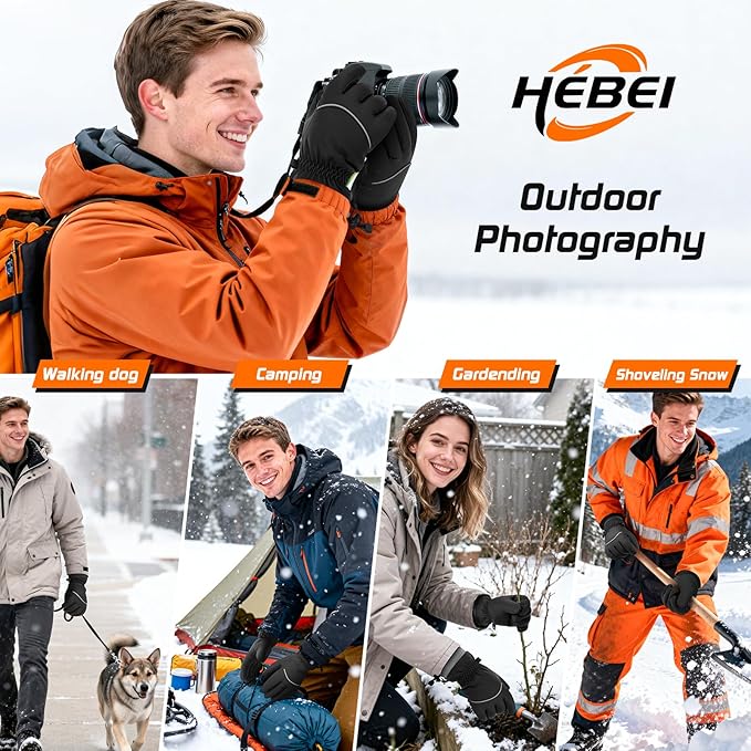 Waterproof Winter Gloves, Thermal Touchscreen Cold Weather Ski Snow Warm Windproof Gloves for Cycling Running Hiking Driving Camping Men Women
