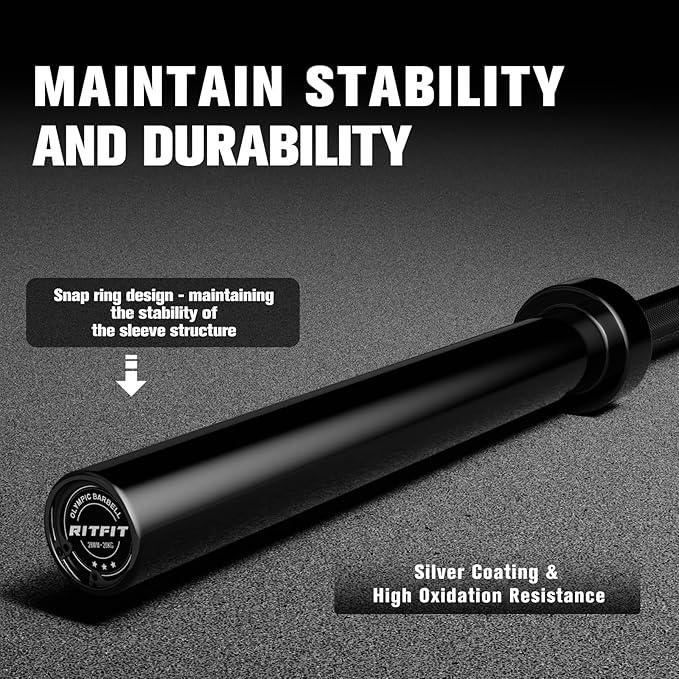 RITFIT 7FT Olympic Barbell for Strength and Weightlifting Training - 2 Inch Olympic Bar for Squat, Deadlift, Bench Press, Curl, Overhead Press - 600lbs/1000lbs/1200lbs Capacity