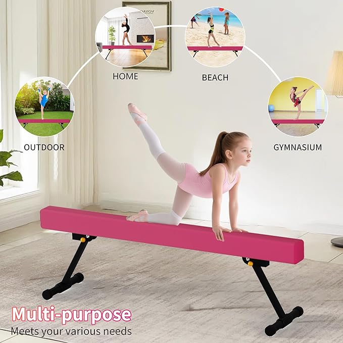 EL&IT·Wings 6FT/8FT Gymnastic Balance Beam for Kids, Adjustable Balance Beam with Leg, High and Low Level Floor Beam, Gymnastics Equipment for Home and Gym Center
