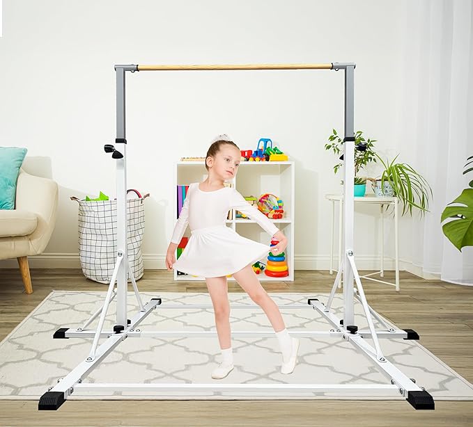 86 York Gymnastics Bar for Kids Ages 3-20, 5FT Base Length, 42" to 63" Adjustable Height, Horizontal Bar, Kip Bar for Gymnast, Gymnastic Training Equipment for Home, Gym Center (Gym Bar, White)