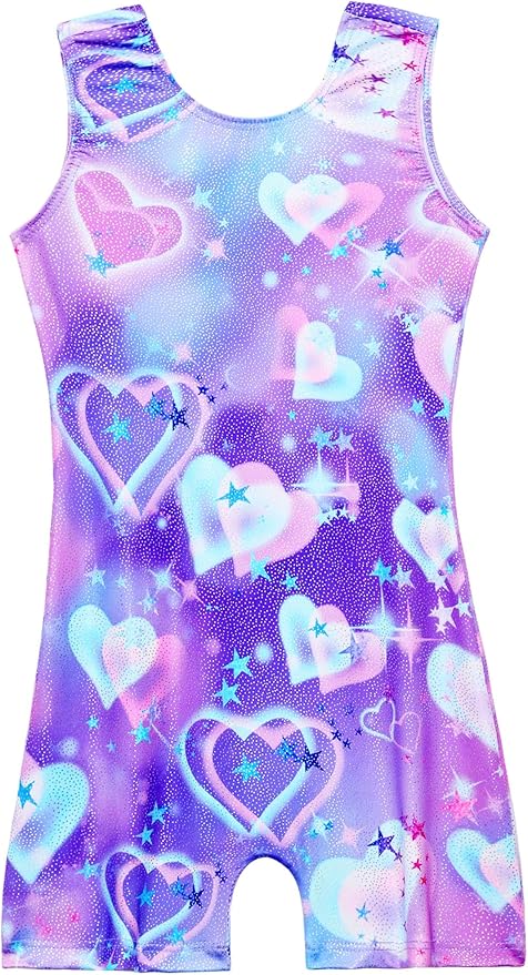 Domusgo Gymnastics Leotards for Girls Sparkly One-Piece Pro Kids Unitard Biketards with Shorts