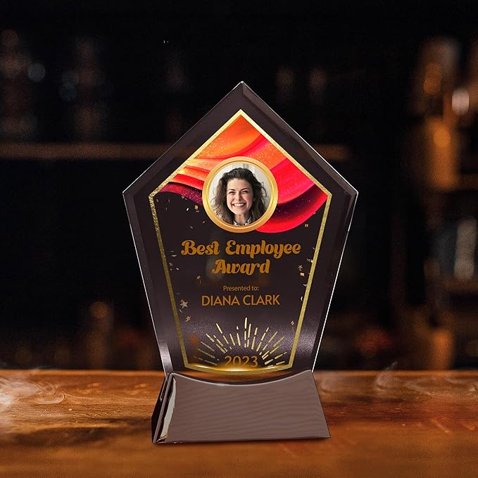 7 1/2" Personalized Glass Plaque for Awards and Trophies, Custom Award for Employee of the Month, Retirement, Leadership and Appreciation Gift J Awards (D6)