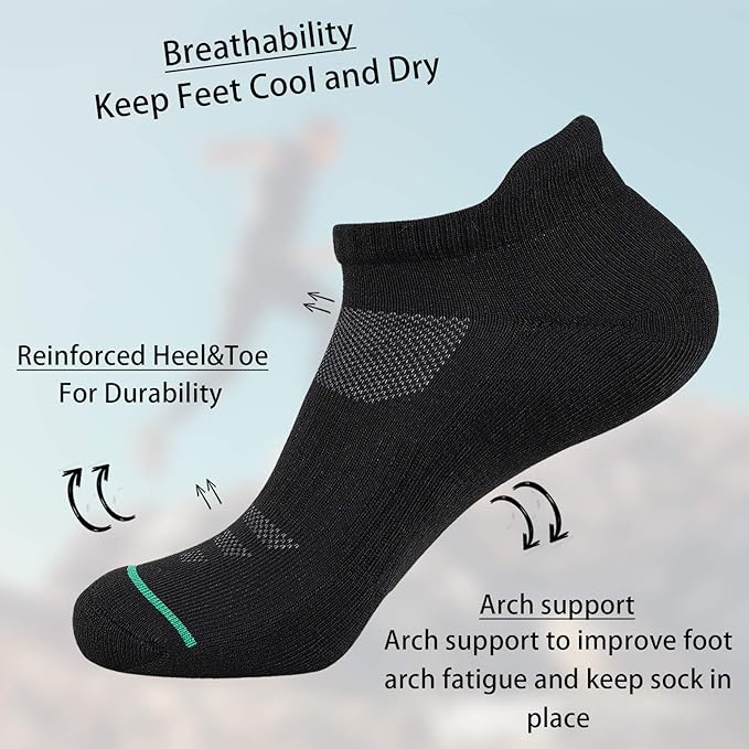 JOYNÉE Mens Ankle Athletic Low Cut Socks Running Sports Cushioned Sock for Men 6 Pack