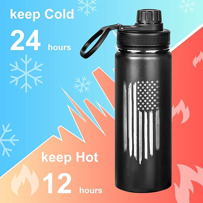 American Flag 20oz Sports Water Bottle | Insulated Metal | Stainless Steel | Outdoor Sports, Hiking - USA Flag 20oz Bottle