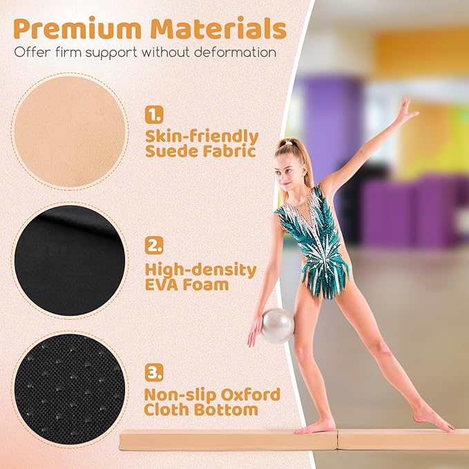 Giantex 7FT/8FT/9FT Balance Beam, Folding Gymnastics Beam w/Carry Handles, Floor Foam Gymnastics Equipment for Kids, Non Slip Rubber Base for Exercise, Practice & Professional Home Training