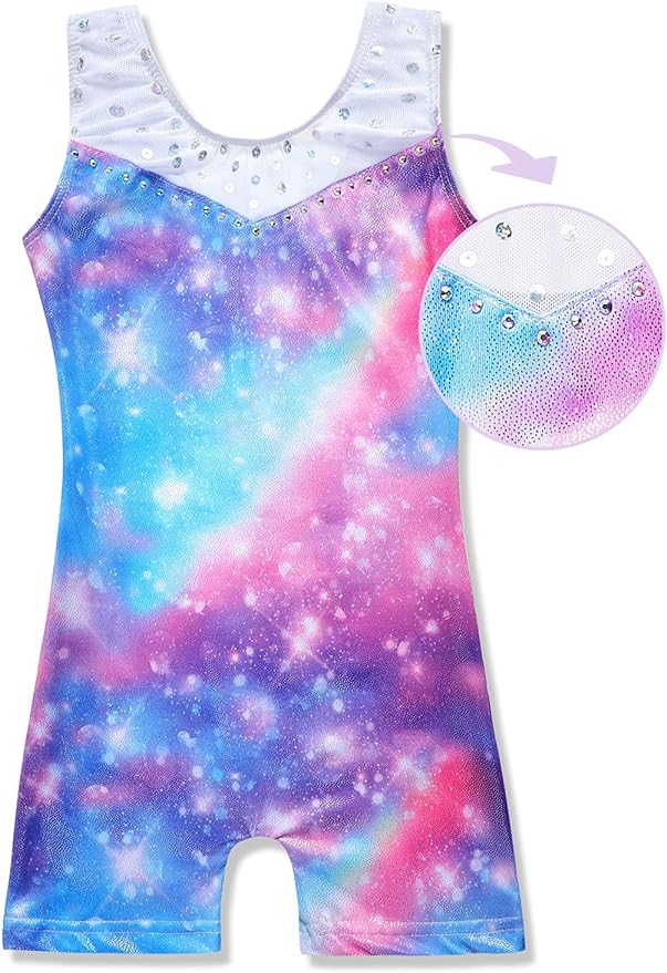 Leotards for Girls Gymnastics Toddler Dance Biketards Mermaid Unicorn Athletic Dance Wear Shiny Rainbow Blue Hotpink