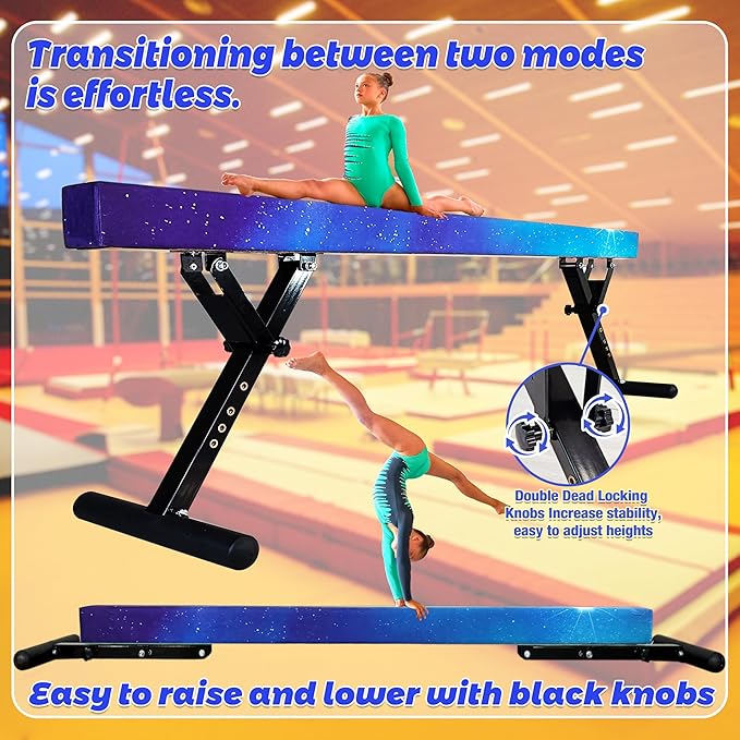 PreGymnastic 8FT Balance Beam, Raised Gymnastics Beam for Kids Ages 3-12, Home Gym Equipment for Training, Adjustable Balancing Beam Indoor, Off-Ground Competition Style