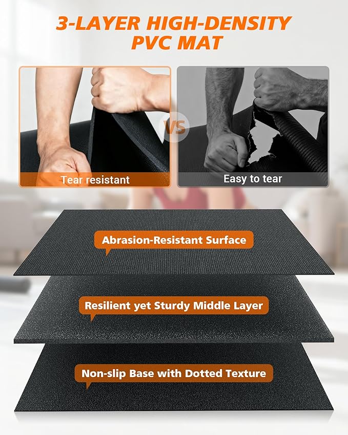 Large Exercise Mat for Home Gym & Garage Flooring- 6'x4' /7'x5'/10'x6' (8mm), Non-Slip, High-Density & Shoe-Friendly | Thick Workout Mats for Yoga, Cardio, Jump Rope, MMA, Weights