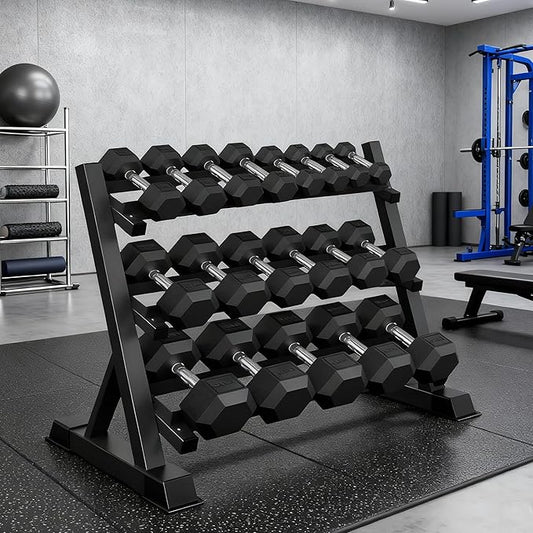 550LB Hex Dumbbell Set with 3-Tier Rack - Complete Home Gym Weight Set 5-50lbs Rubber Coated Cast Iron Dumbbells for Strength Training & Muscle Building