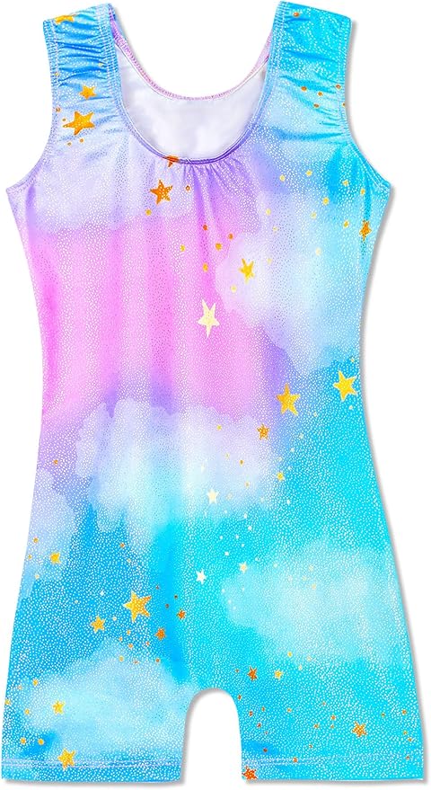 Domusgo Gymnastics Leotards for Girls Sparkly One-Piece Pro Kids Unitard Biketards with Shorts