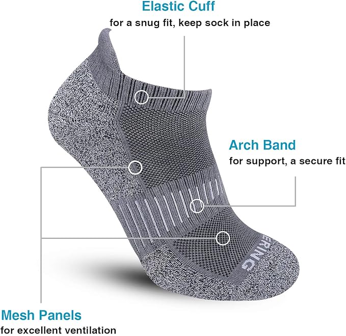 BERING Men's Athletic Running Ankle Socks Cushioned Heel Tab (6 Pairs)