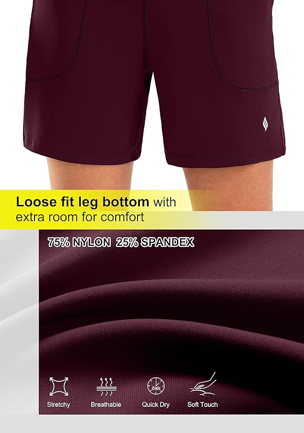 SANTINY Women's 6'' Athletic Long Shorts with 4 Pockets High Waisted Bermuda Shorts for Women Walking Running Casual