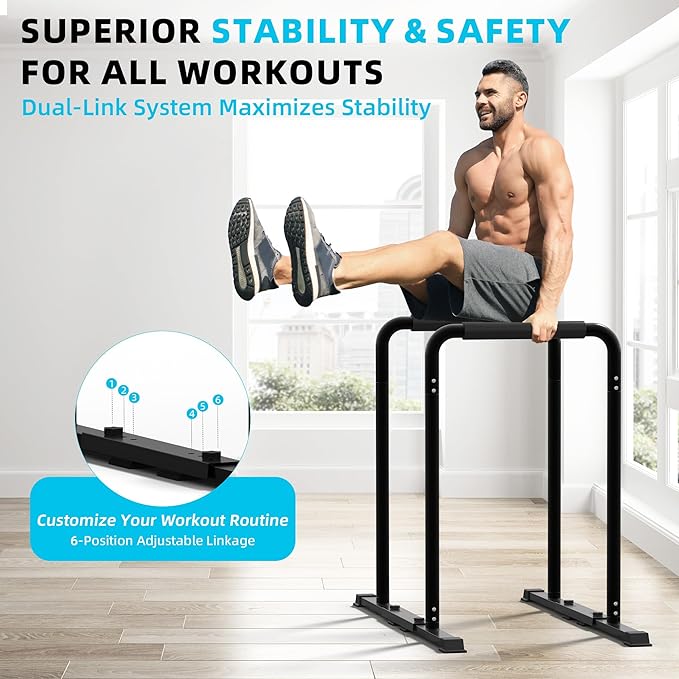 Outdoor Basic 2-in-1 Adjustable Dip Bar Station - Heavy Duty Parallel Bars with Connecting Parts, Extra Tall & Thickened Steel Design for Home Gym, Calisthenics & Strength Training
