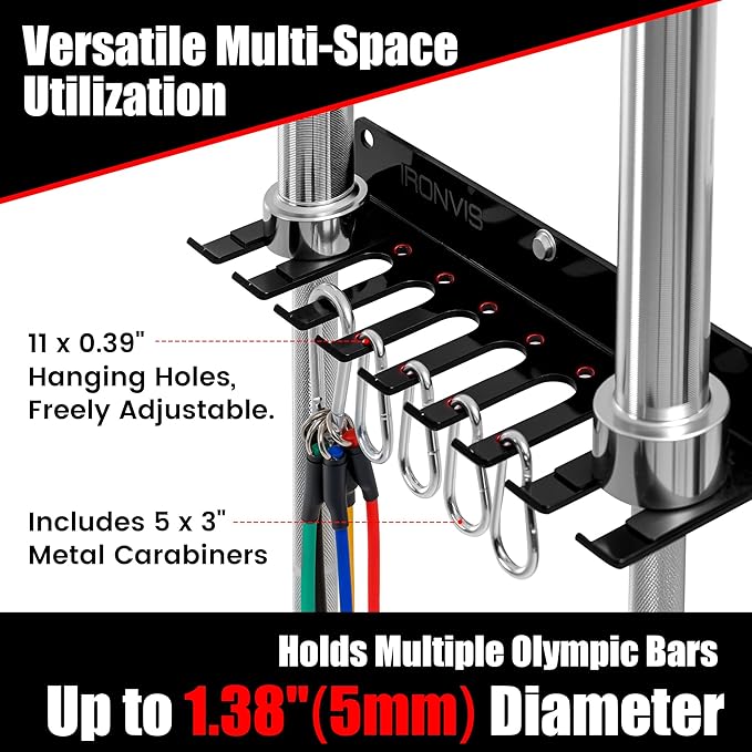 Wall-Mounted Gym Organizer, Barbell Holder Wall Mount, Resistance Band Storage Rack, Home Gym Accessories Holder