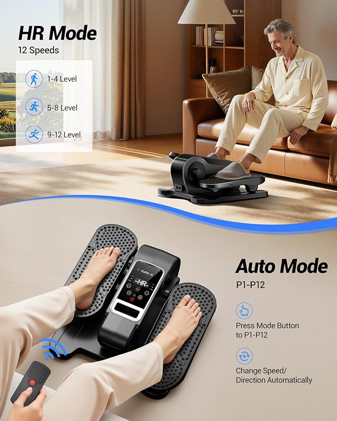 Under Desk Elliptical Machine, Electric Leg Exerciser as Seen on Tv for Seniors, Quiet Portable Seated Pedal Exerciser with Remote Control, 12 Speeds, Auto & HR Mode for Home Office