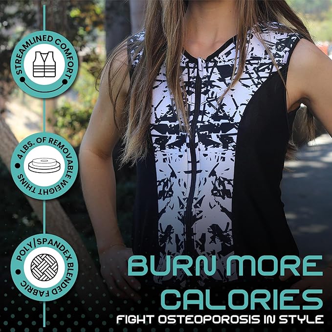 Challenge Weighted Workoutwear Weighted Vest for Women - 4 lb Body Weight Vest with Flexible Thin Weights - Removable Weights for Walking, Running, Cardio, Strength Training, Weight Loss