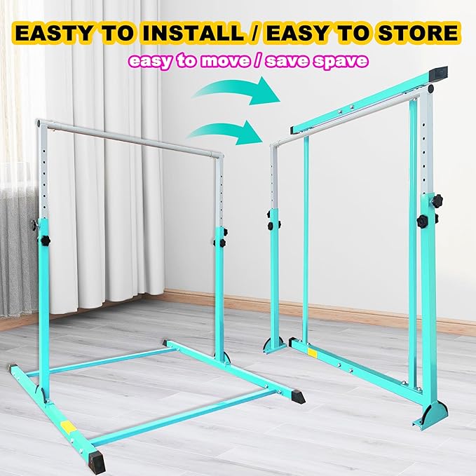 MARFULA Gymnastic Bar with 4 ft Inner Width 5 ft Adjust Height for Kids Kip Bar with 350 lbs Gymnastic Training Equipment for Kids 3-15 Years Home and Club Use